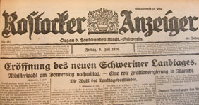Titelblatt Rostocker Anzeiger - Die auflagenstärkste Zeitung Mecklenburgs erschien von 1881 bis 1945